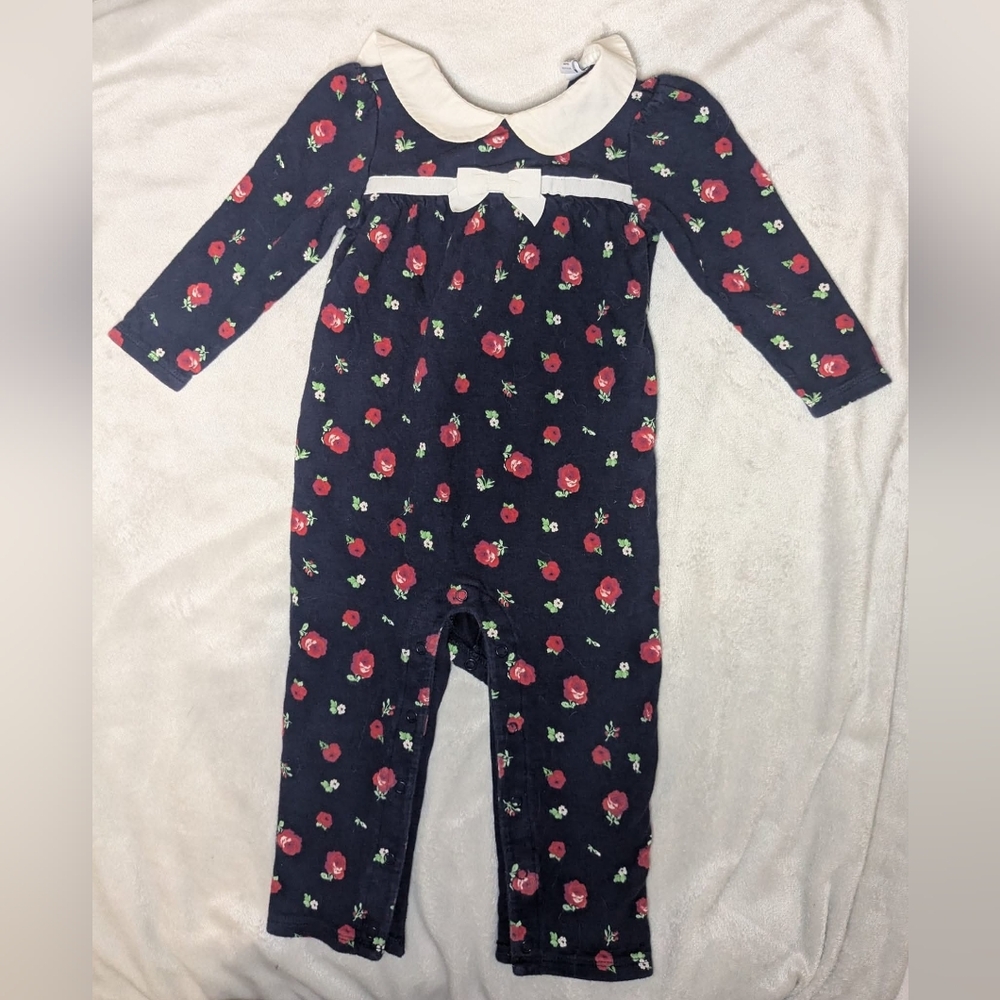 Janie and Jack Navy Floral Footie with Bow